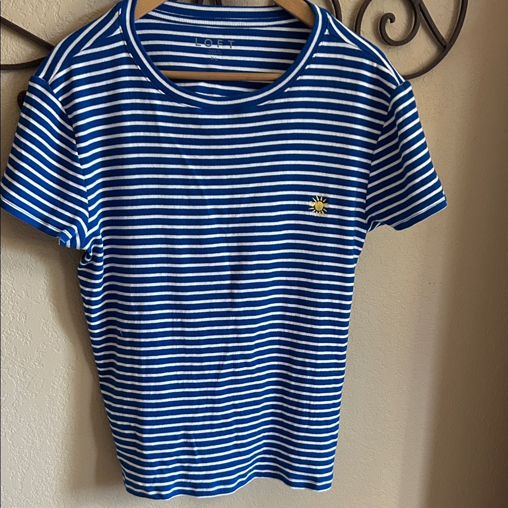 LOFT Royal Blue & White Striped Tee with Sun Motif
